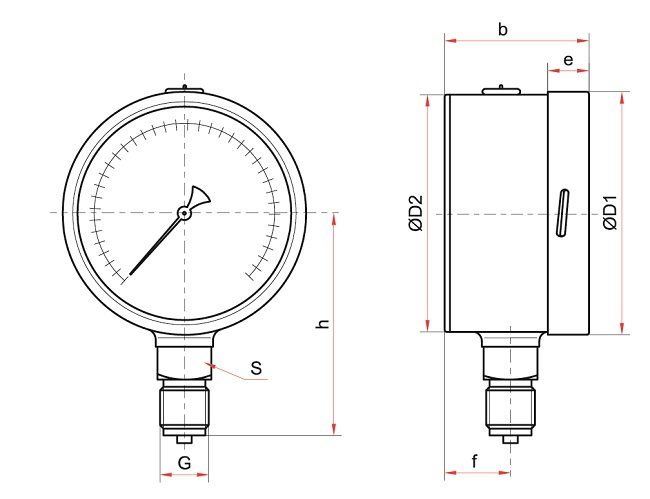 Осевое исполнение манометра фото