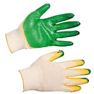 Перчатки хлопчатобумажные с двойным латексным покрытием желто-зеленые