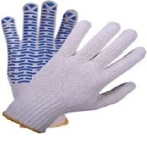 Перчатки хлопчатобумажные с ПВХ покрытием 3 Н 7 класс "Эконом" "Волна", бело-синий