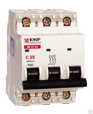 Автоматический выключатель ВА 47-63 ЭКФ (EKF) 1п, 2п, 3п 6а, 16а, 25а, 32а,