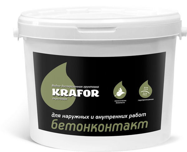 Грунтовка водно-дисперсионная бетонконтакт для наружных и внутренних работ акрил Krafor, 12 кг