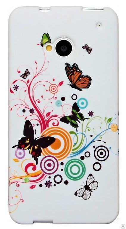 Чехол силиконовый для HTC One M7 White Butterfly