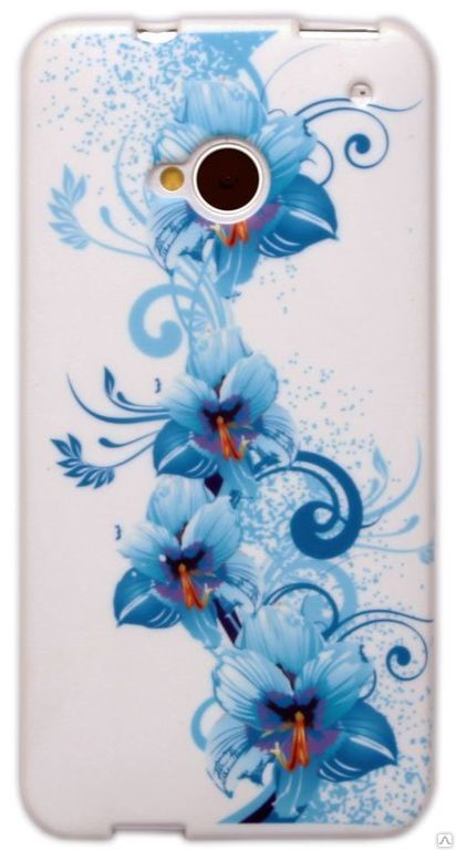 Чехол силиконовый для HTC One M7 Blue Flowers