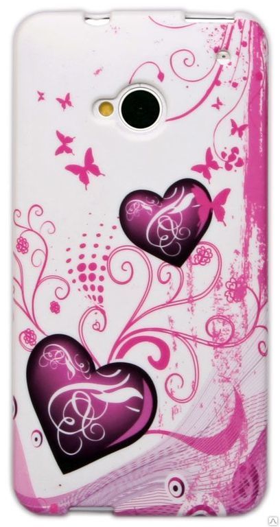 Чехол силиконовый для HTC One M7 Love Hearts