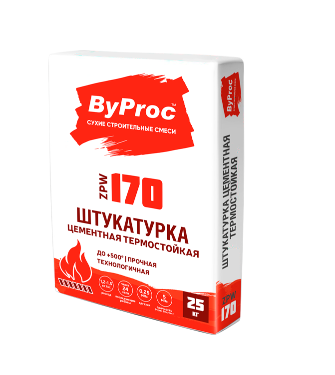 Штукатурка цементная термостойкая ByProc ZPW-170 25 кг