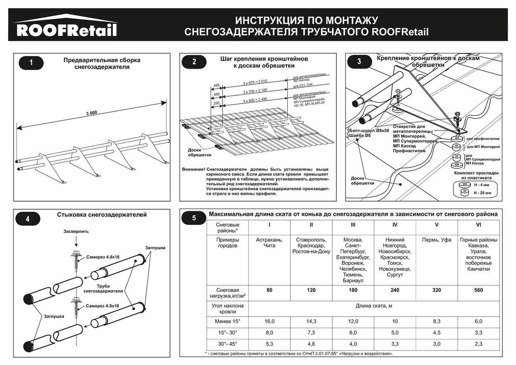 Схема установки снегозадержателей