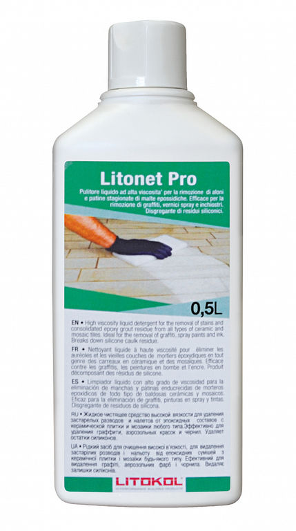 Жидкое чистящее средство с высокой вязкостью LITOKOL LITONET PRO для выведения разводов от эпоксидных составов, 0,5 л.