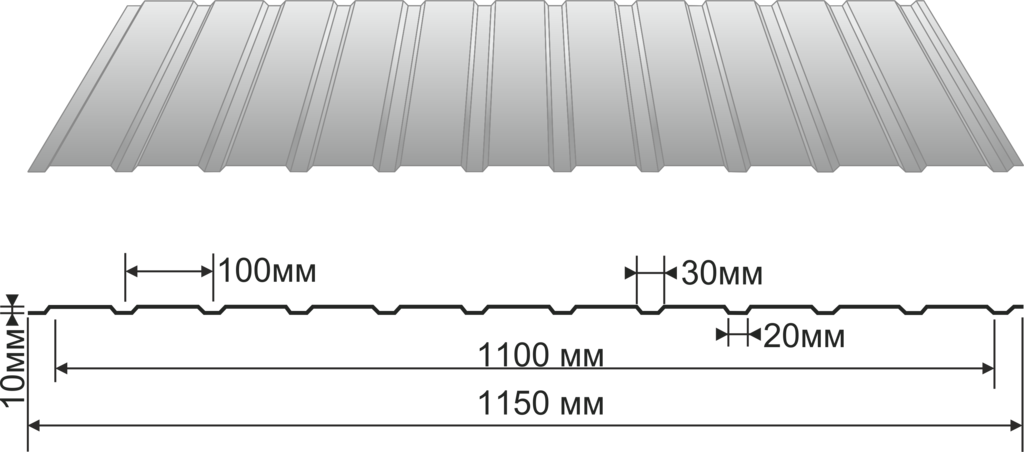1150. Профнастил оцинкованный с10-1100-0,4. Профлист с10 ширина листа. Профлист с10 габариты. Профлист с10 Размеры.